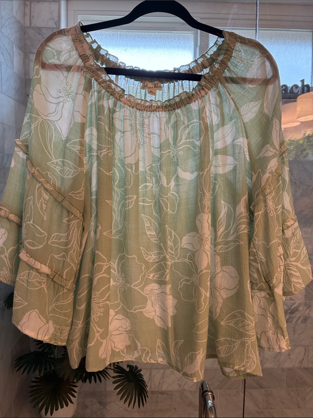 Indigo Rose, new without tag, gorgeous Sage Green Floral Peasant Blouse